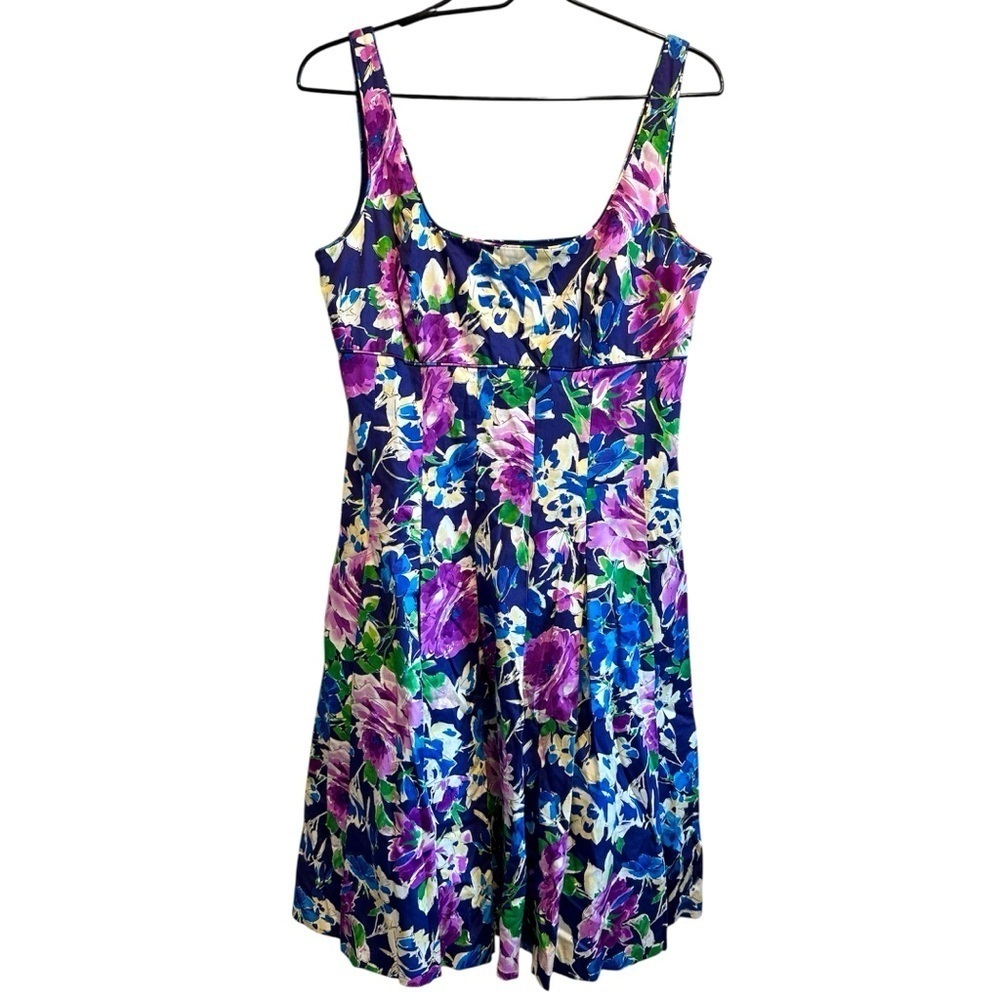 RALPH LAUREN 'Deauville' Lined Sleeveless Pleated Floral Dress Size 8